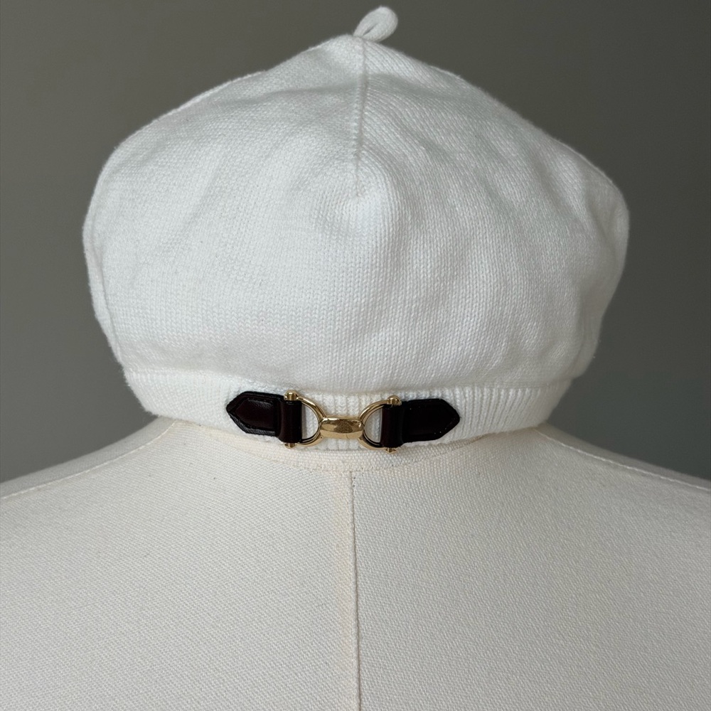 Janie and Jack Bridle Bit Ivory Knit Beret with Equestrian Inspiration - 2T to 3